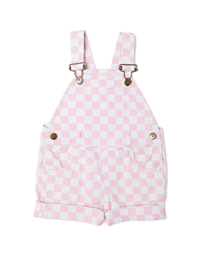 Dotty Dungarees Unisex Checkerboard Overall Shorts - Baby, Little Kid, Big Kid In Pink
