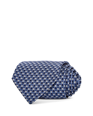 Ferragamo Floret Grid Print Silk Classic Tie In Blue