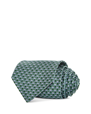 Ferragamo Floret Grid Print Silk Classic Tie In Verde Scuro