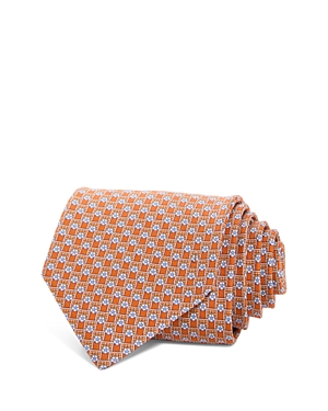 Ferragamo Floret Grid Print Silk Classic Tie In Orange