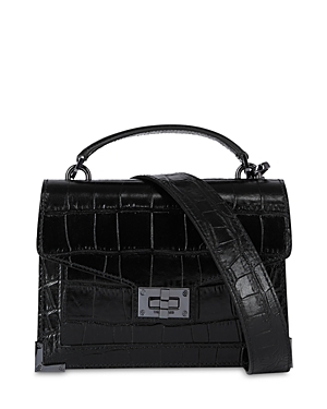 Shop The Kooples Mini Emily Croc Embossed Patent Leather Handbag In Black