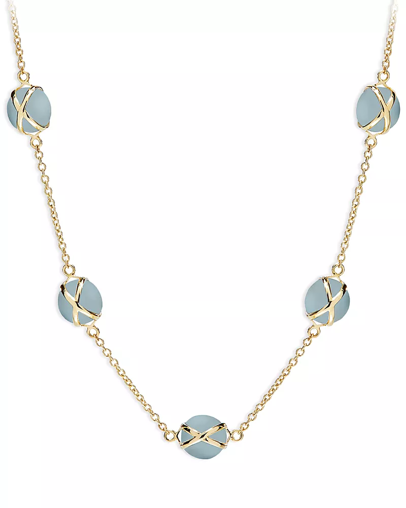 L. Klein 18K Yellow Gold Prisma Aquamarine Crossover Collar Necklace, 16