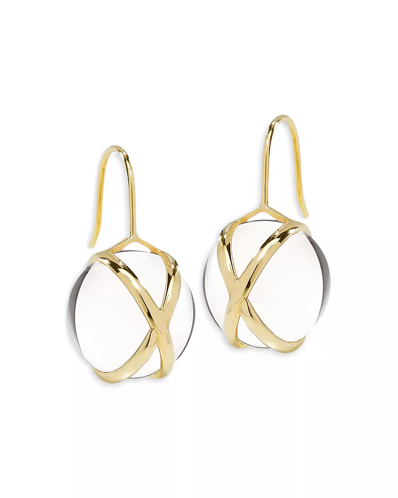 L. Klein 18K Yellow Gold Prisma Crystal Quartz 14mm Drop Earrings