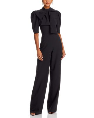 Black Halo Ara Tie Neck Puff Sleeve Jumpsuit In Black | ModeSens