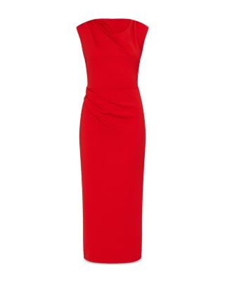 slim fit dress slacks Solid Color V-neck Long-sleeved High-waist Slim-fit Midi Dress –  prettylilygal main image 1