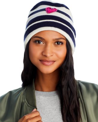 Aqua x Kerri Rosenthal Striped Heart Patch Beanie/Hat One Size New w/Tag AQUA x Kerri Rosenthal Striped Heart Patch Beanie Women main image 2