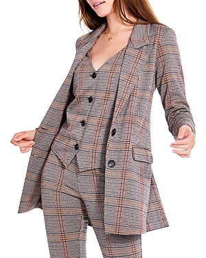 Shop Nic + Zoe Sketched Plaid Knit Blazer In Neutral Multi