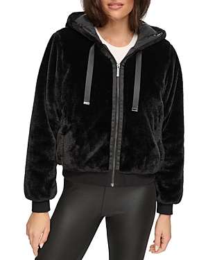 Marc New York Faux Fur Zip Up Hoodie In Black