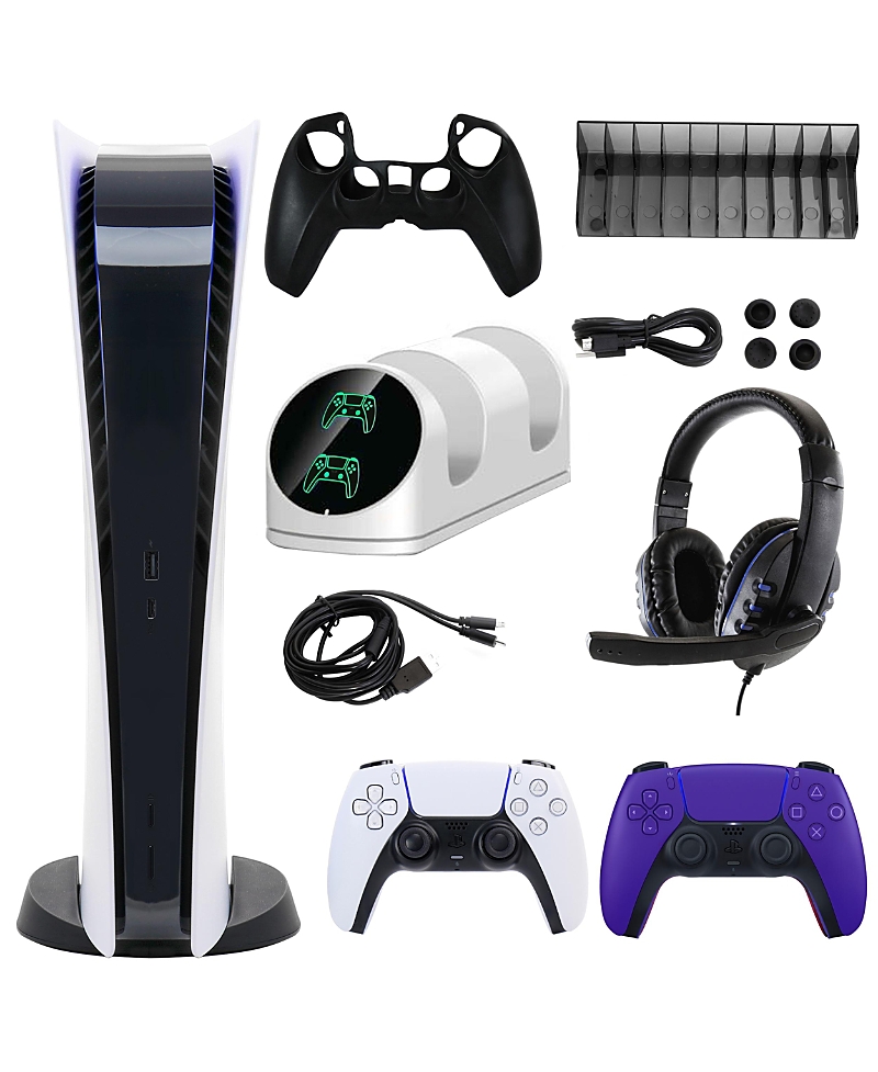 Sony Ps5 Digital Console With Extra Purple Dualsense Controller And Accessories Kit In Open White