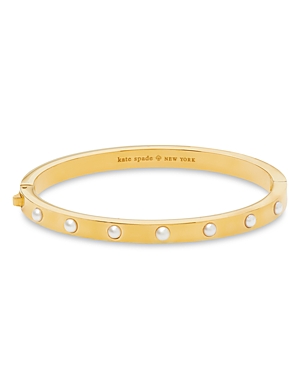 Kate Spade New York Set In Stone Imitation Pearl Hinged Bangle Bracelet In Gold/white