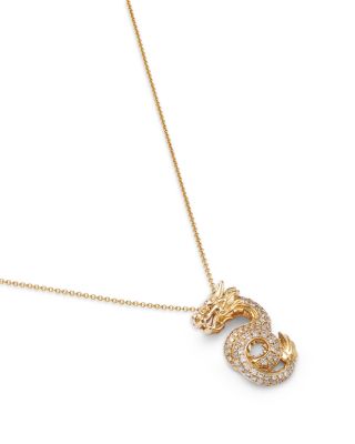 Diamond Dragon Pendant Necklace in 14K Yellow Gold, 0.40 tcw
