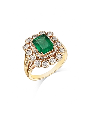 Bloomingdale's Emerald & Diamond Halo Ring In 14k Yellow Gold In Green/gold
