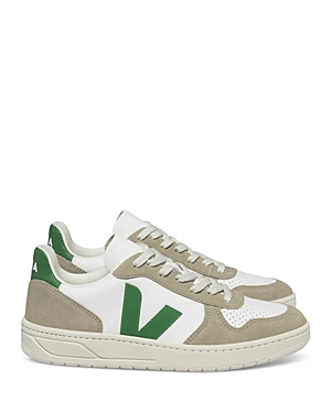 Shop Veja Men's V-10 Low Top Sneakers In White/emerald