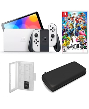 Nintendo Switch Oled in White with Super Smash Bros 3 Game and Accessories Kit