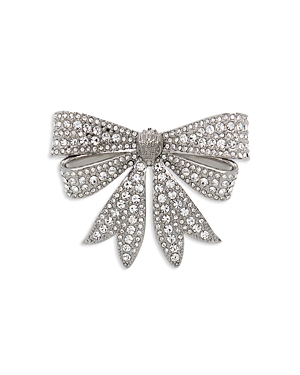 Shop Kurt Geiger Pave Eagle Head Bow Pin In Rhodium Plated In Silver