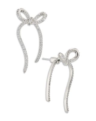 Pav&amp;eacute; Bow Front to Back Earrings in 18K Gold Plated