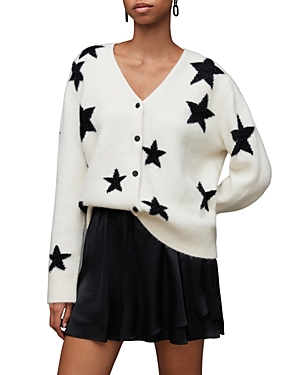 Allsaints Starlet Wool Blend Cardigan In Chalk Black