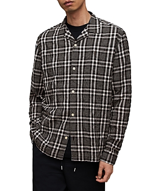 Allsaints Corvus Checked Relaxed Fit Shirt In Jet Black
