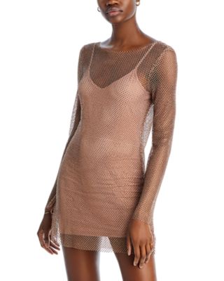 L*Space - Dancing Queen Crystal Embellished Mesh Mini Dress Swim Cover-Up