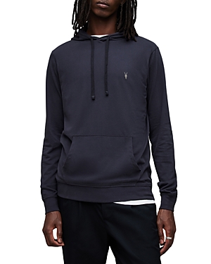 Allsaints Brace Cotton Embroidered Logo Regular Fit Full Zip Hoodie In Blue