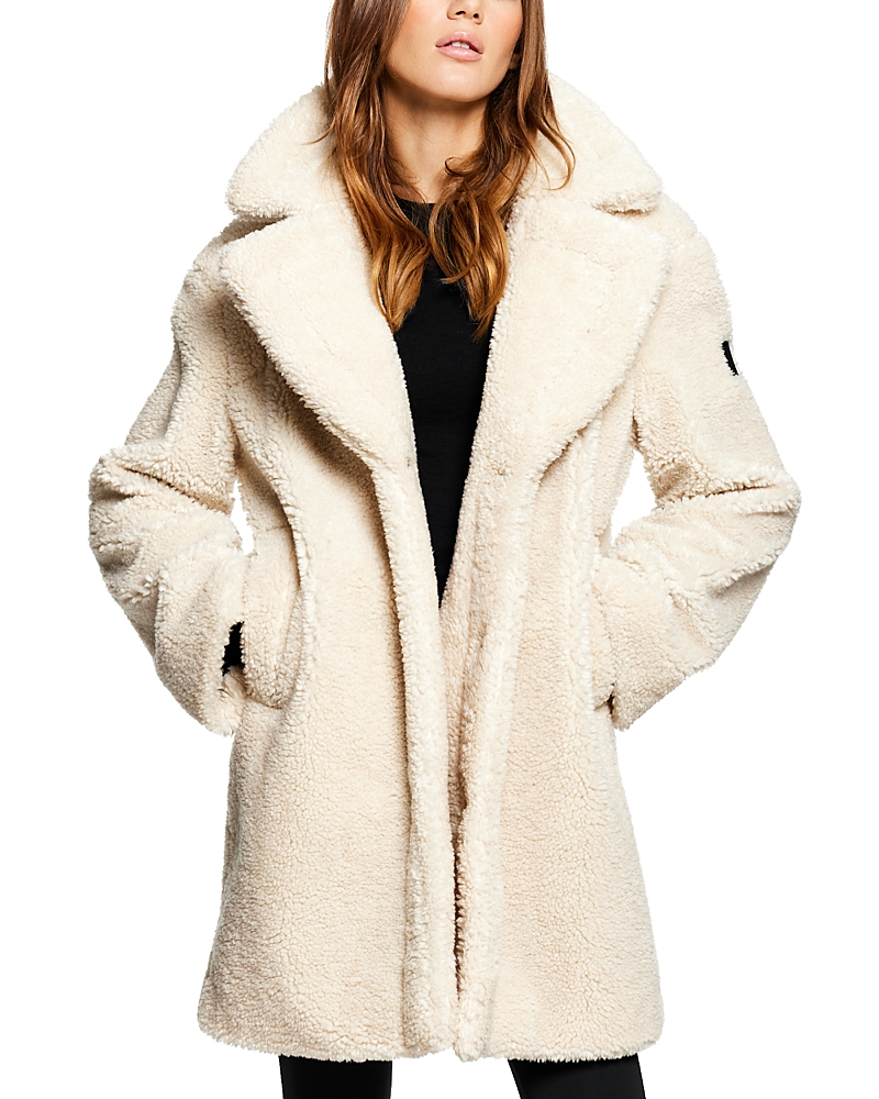 Sam Sherpa Mid Length Coat In Almond
