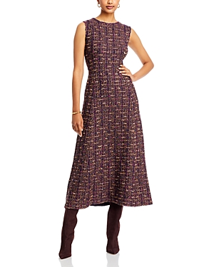 Misook Sleeveless Tweed Knit A-line Midi Dress In Ultraviolet/multi
