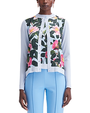 Shop Oscar De La Renta Mixed Media Cardigan In Pink/pale Blue