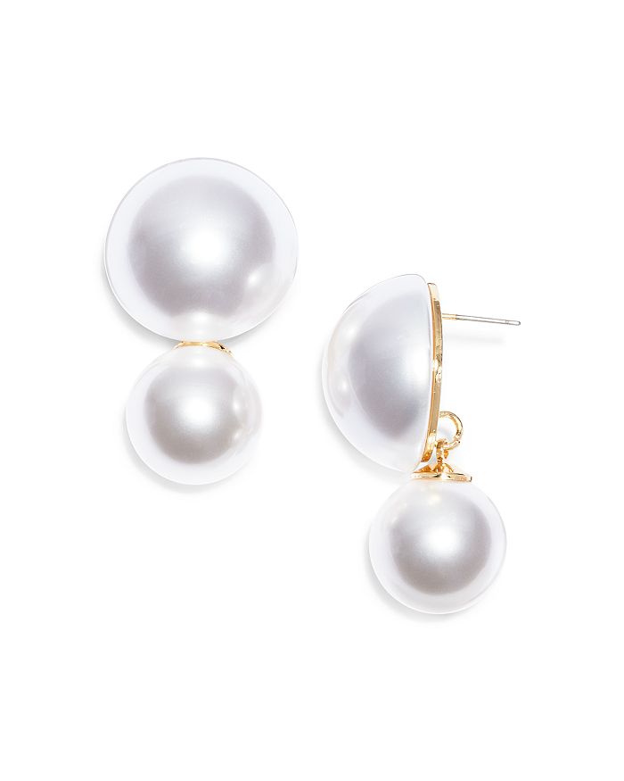 AQUA Double Imitation Pearl Drop Earrings in 16K Gold Plated - 100% ...