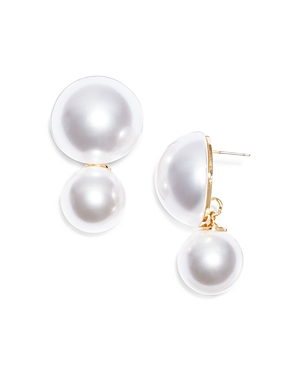 Aqua Double Imitation Pearl Drop Earrings In 16k Gold Plated - 100% Exclusive In Ivory/gold