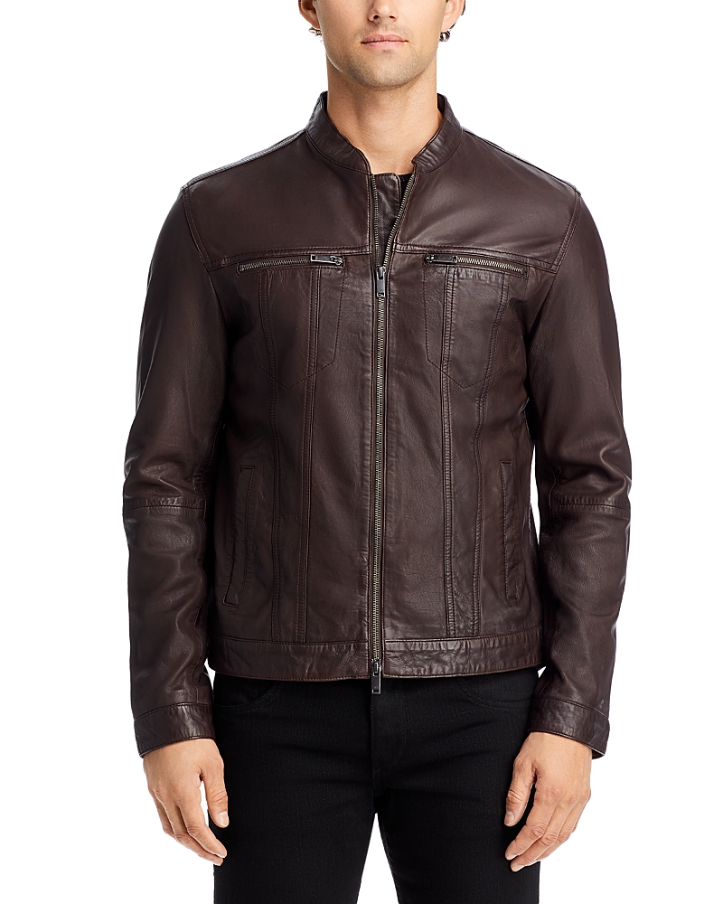 John Varvatos Star Usa Leather Band Collar Moto Jacket