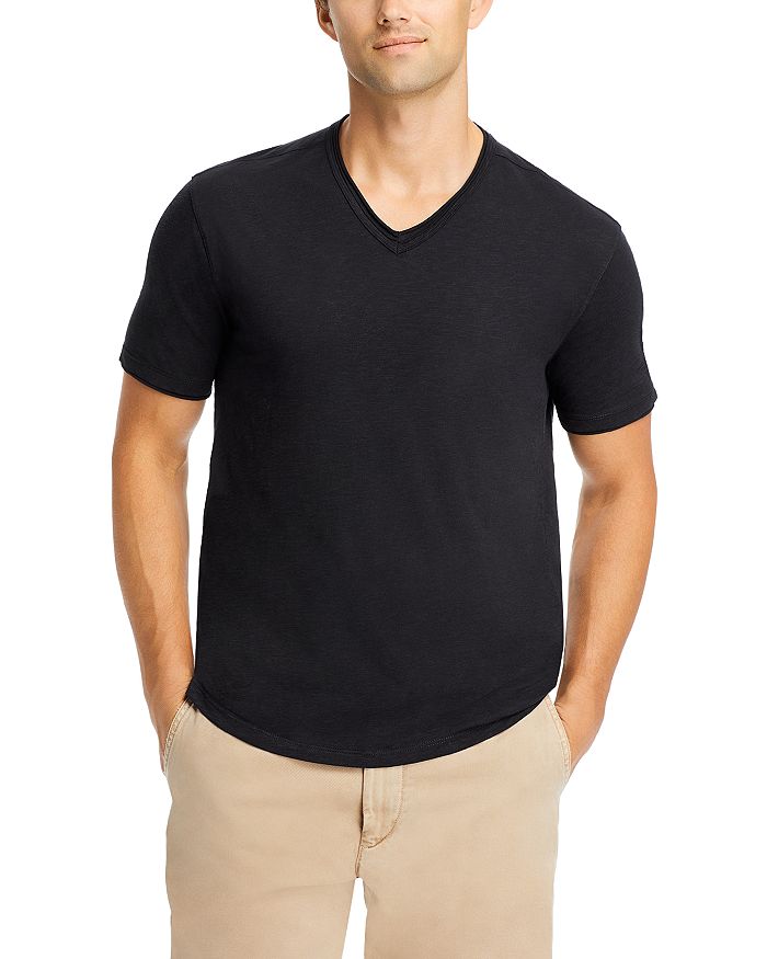 John Varvatos Star USA V-Neck Raw-Edge Slub T-Shirt, Oiled Blue, S
