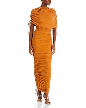 Shop Andrea Iyamah Ratu Mesh Maxi Dress In Caramel