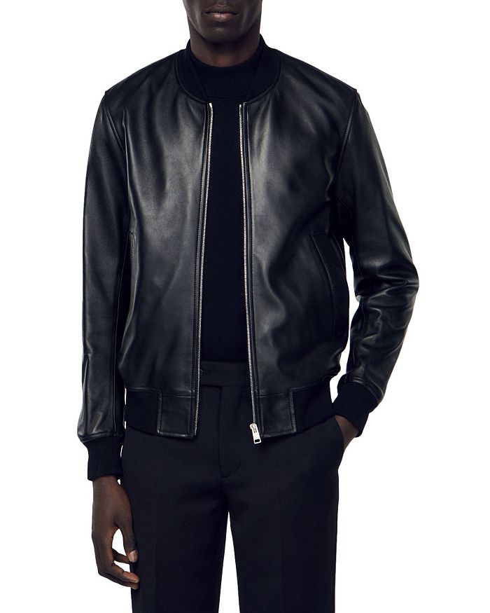 Celine Homme Men's Logo-Embossed Leather Bomber Jacket