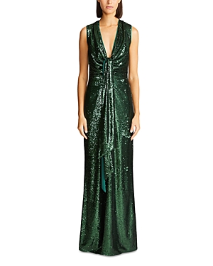 Shop Halston Magdalena Gown In Bottle Gre