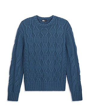Shop The Kooples Double Torsade Wool Cable Knit Comfort Fit Crewneck Sweater In Blue Petrol