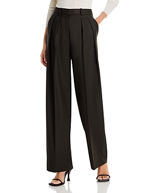 Theory Pleated Straight Leg Wool Pants In Dark Thyme