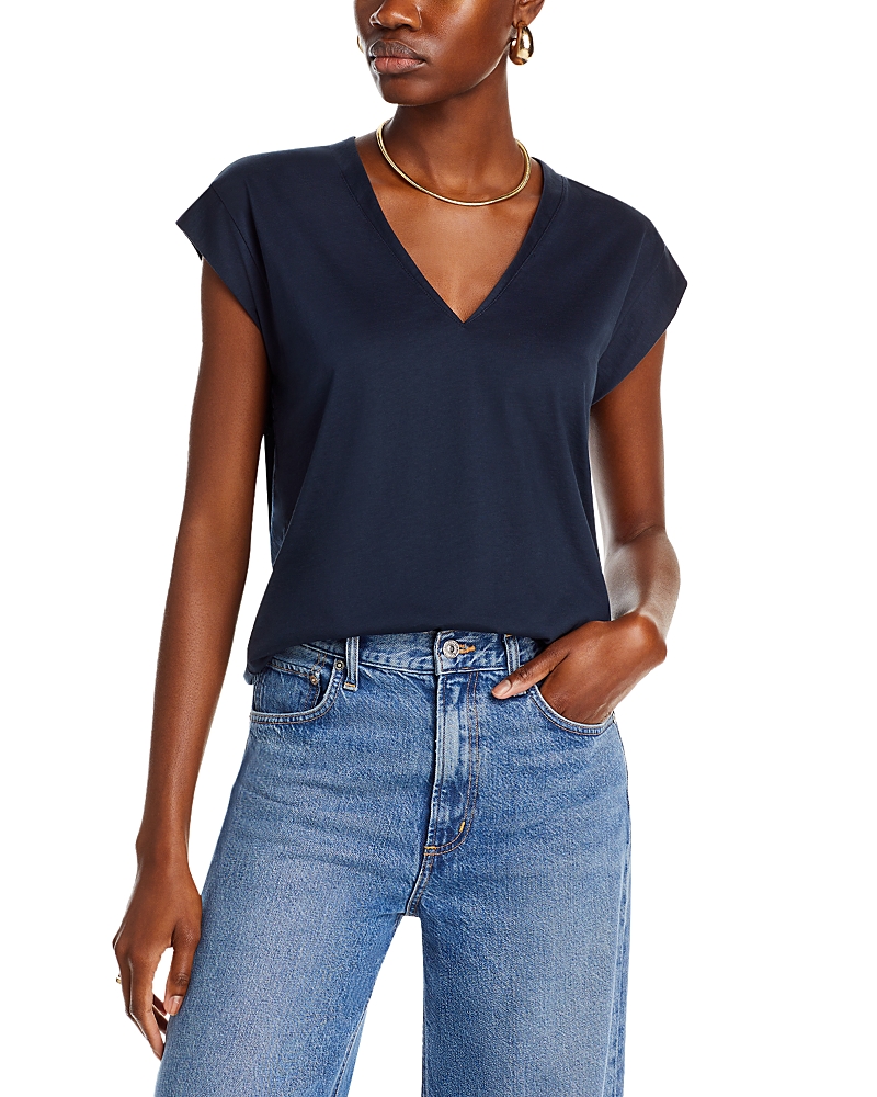 Frame Le High Rise V-neck Organic Pima Cotton T-shirt In Navy