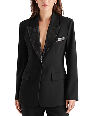 Shop Steve Madden Misha Sequin Lapel Suit Blazer In Black
