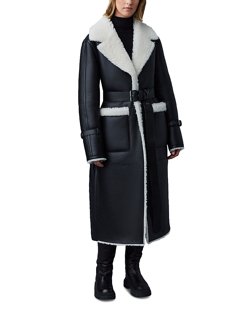 Mackage Sabreen Mixed Media Medium-down Trench Coat With Shearling Lining In Black