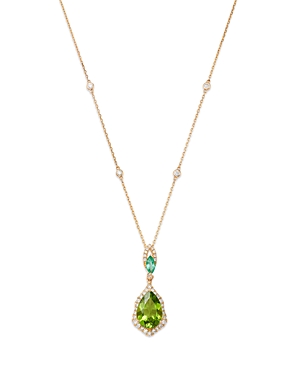 Bloomingdale's Peridot, Emerald, & Diamond Pendant Necklace In 14k Yellow Gold, 18 In Green/gold