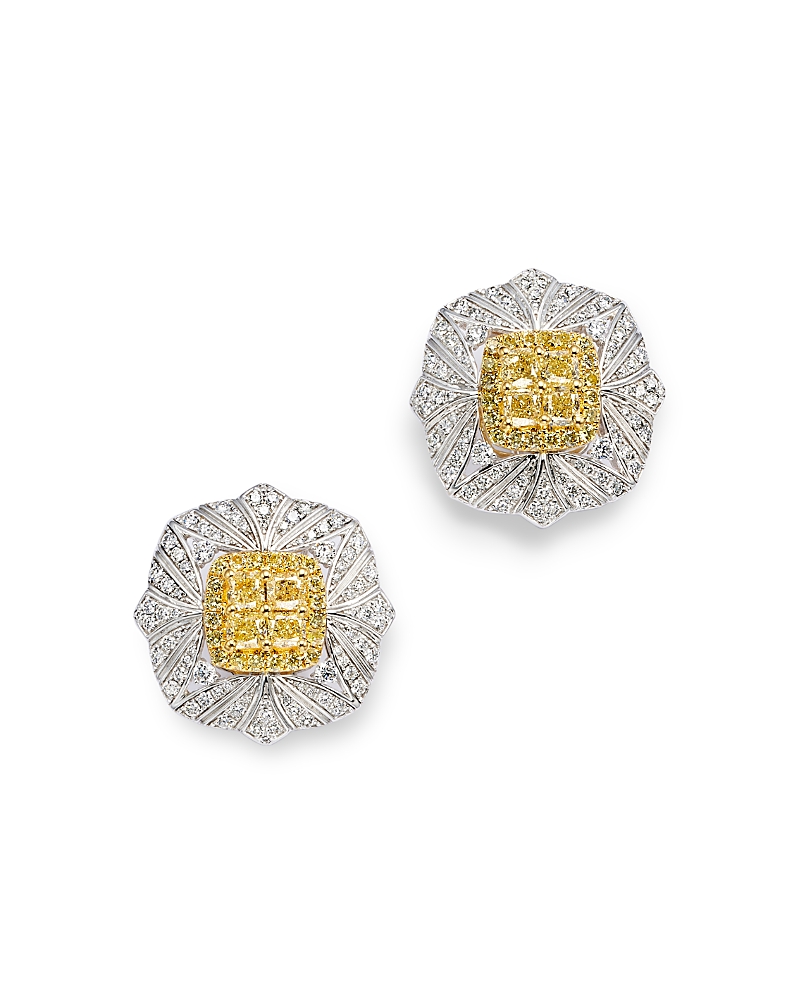 Bloomingdale's Fine Collection Yellow & White Diamond Vintage Look Halo Stud Earrings in 14K Yellow & White Gold, 3.90 tcw