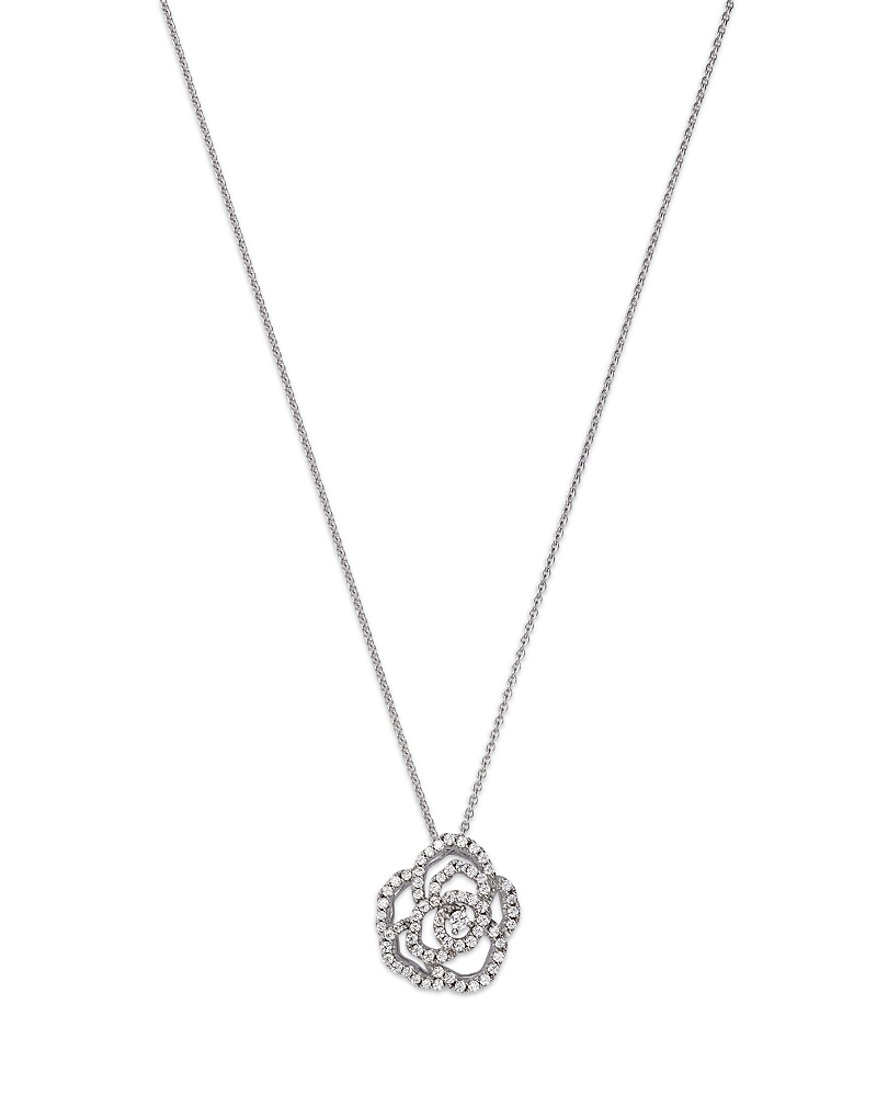 Bloomingdale's Fine Collection Diamond Rose Flower Openwork Pendant Necklace in 14K White Gold, 0.30 tcw