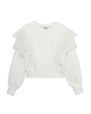 Habitual Girls' Organza Ruffle Crewneck Sweater - Big Kid In Off-white