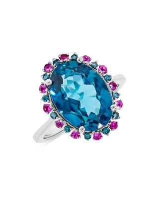 Bloomingdale's Fine Collection Blue Topaz, Pink Sapphire & Blue Diamond Statement Ring in 14K White Gold