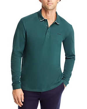 Hugo Dono Long Sleeve Tipped Polo Shirt In Dark Green