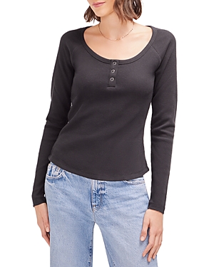 Three Dots Snap Henley Top In Black