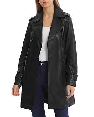 Faux Leather Open Trench Coat