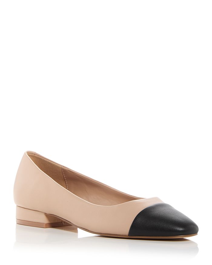 CHANEL, Shoes, Chanel Ballerina Flats 9 Black Cap Toe Leather Slip On Low  Heel Bow Accent