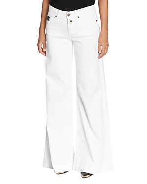 Shop Versace Jeans Couture Drill High Rise Cotton Straight Jeans In White