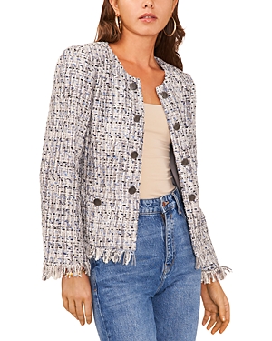 Shop Vince Camuto Cropped Tweed Jacket In Alloy